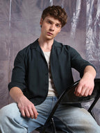 Hubberholme Men Relaxed Fit Resort Collar Fullsleeve Solid Shirts 1 Dark Green