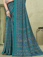 Satrani WomenS Silk Crepe Floral Printed Saree With Unstitched Blouse Piece
