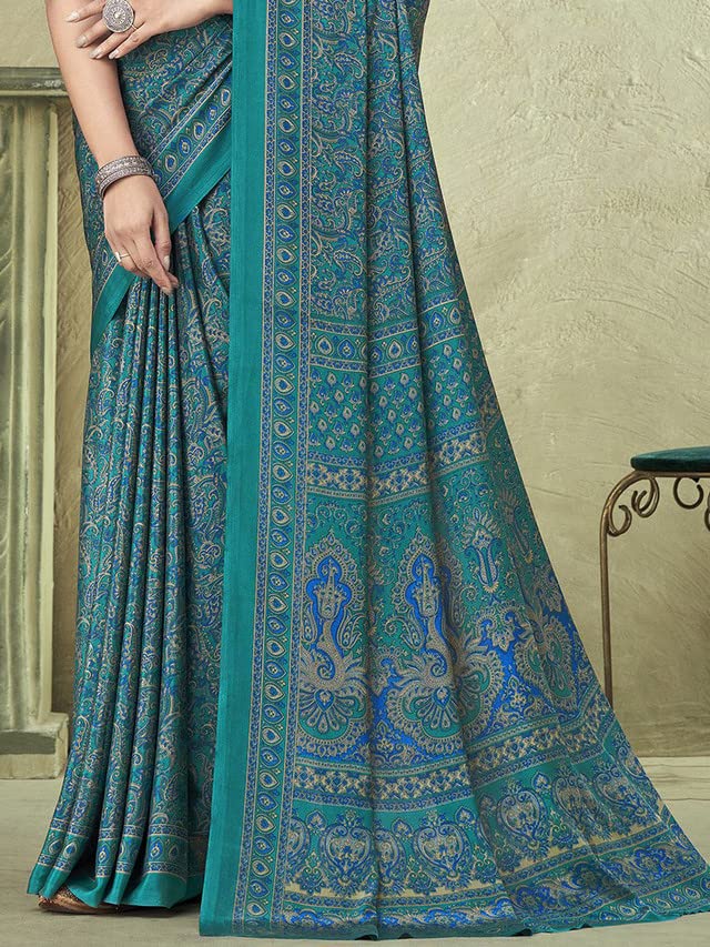 Satrani WomenS Silk Crepe Floral Printed Saree With Unstitched Blouse Piece