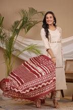 ANNI DESIGNER Ladies Cotton Kurta with Trousers and Dupatta, beige, M