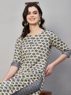 ANNI DESIGNER Ladies Cotton Blend Kurta & Trousers, cream, L