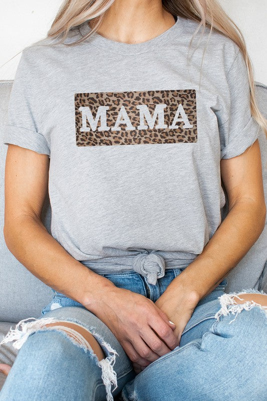 Leopard Print Mama Outline Mothers Day Graphic Tee T-Shirt