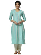 Libas Womens Woven Design Cotton Straight Kurta For Women Sea Green