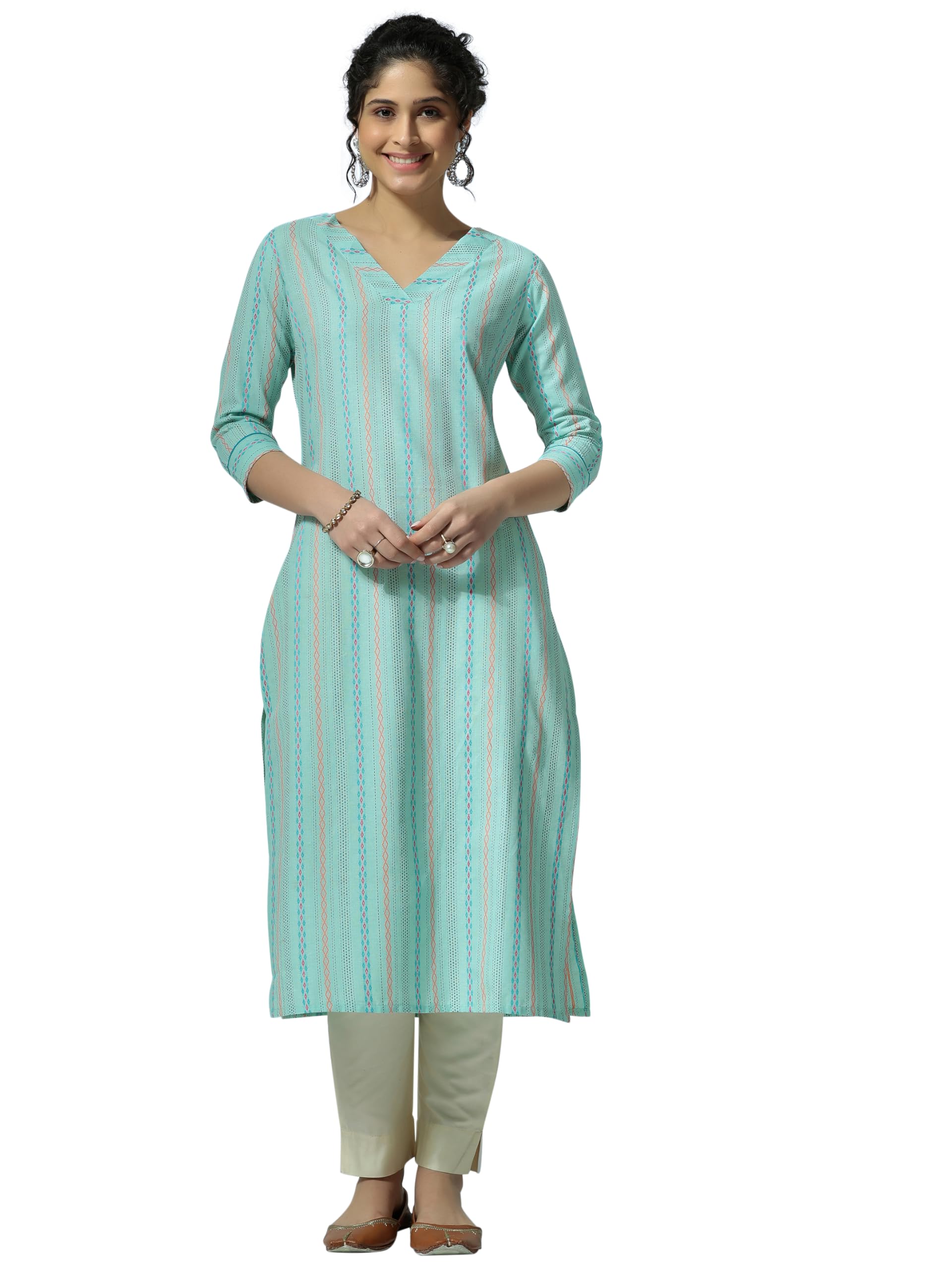 Libas Womens Woven Design Cotton Straight Kurta For Women Sea Green