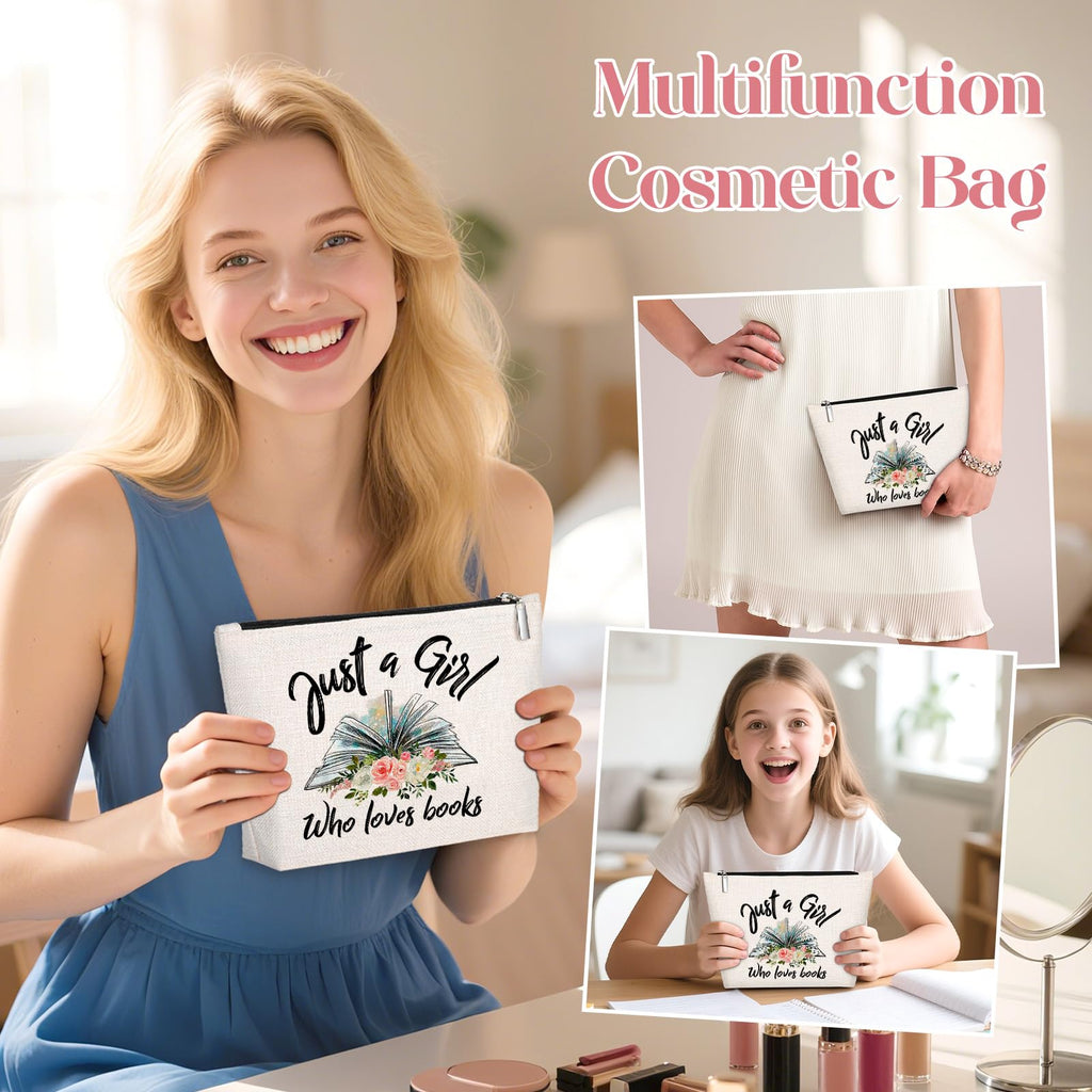GevGuxLuo Book Lovers Gifts, Book Makeup Bag for Women, Birthday Gifts for Daughter Sister Bestie Librarian Readers Who Loves Bo