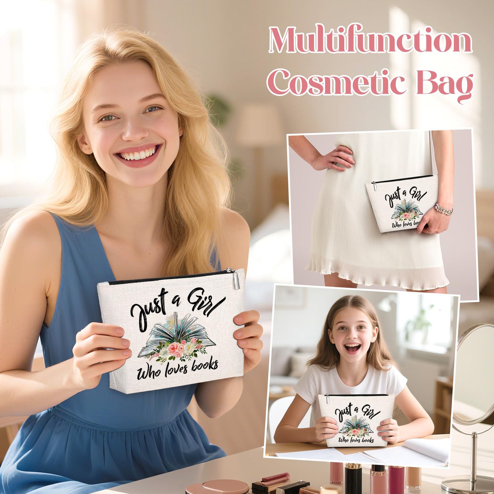 GevGuxLuo Book Lovers Gifts, Book Makeup Bag for Women, Birthday Gifts for Daughter Sister Bestie Librarian Readers Who Loves Bo