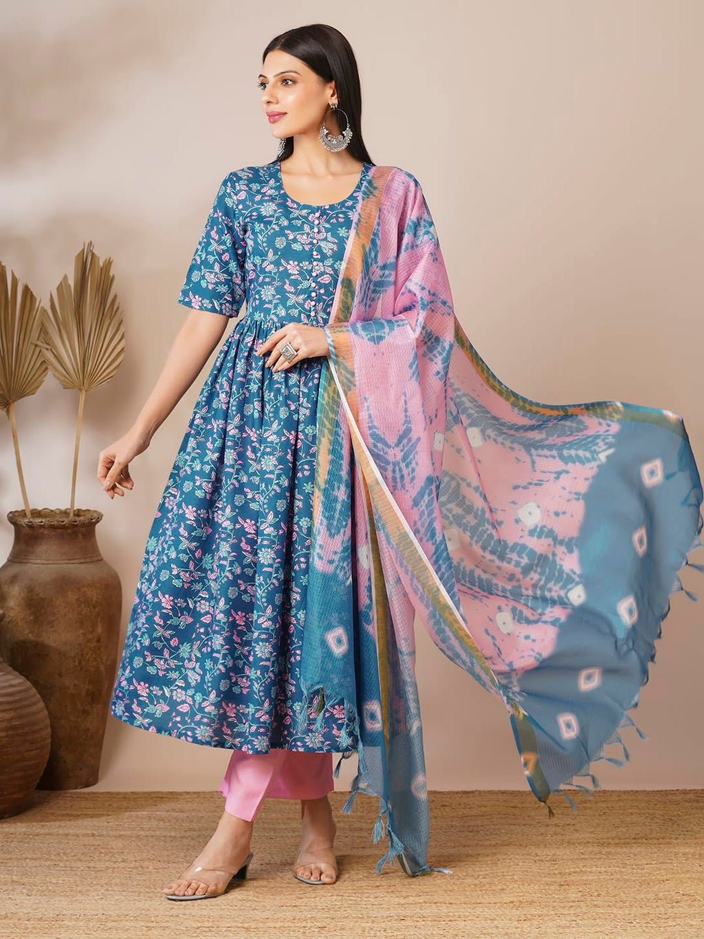 ANNI DESIGNER Women s Casual Rayon Blend Kurta with Pants and Dupatta, Blue, 2XL