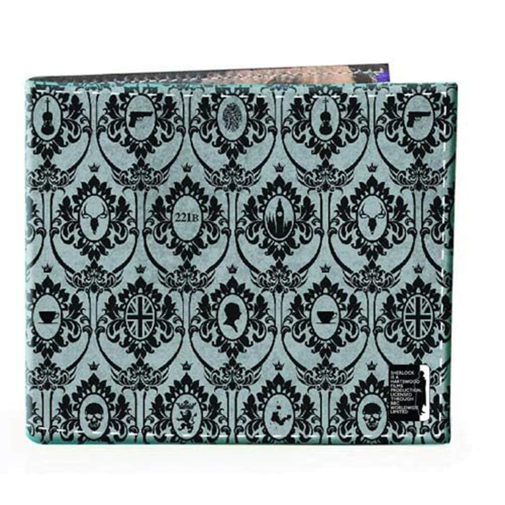 Seven20 Sherlock Holmes Men's Bi-Fold Wallet: 221B Wallpaper (Grey)