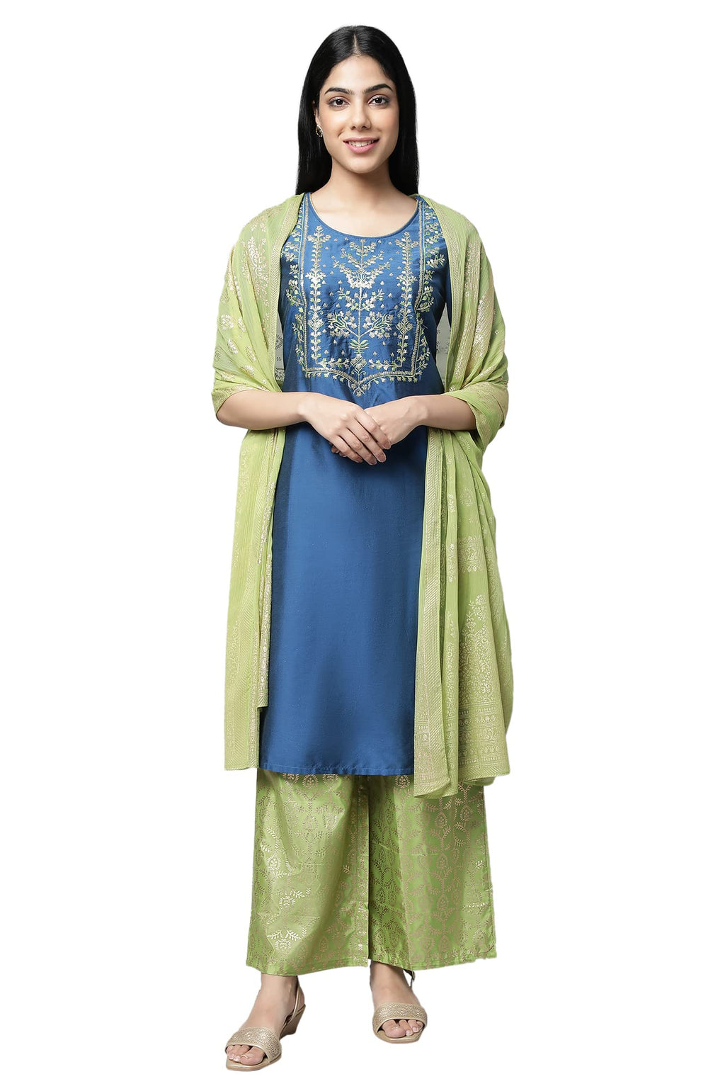 Aurelia WomenS Navy Embroidered Blend Regular Kurta