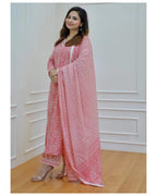 ANNI DESIGNER Womens Cotton Blend Block Printed Straight Kurta with Pant & Dupatta (Nihira Pink_M_Pink_Medium)