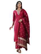 Libas Womens Woven Design Cotton Straight Kurta With Palazzos and Dupatta