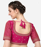 Pujia Mills WomenS Cobra Silk Embroidery Coding Stone Work Half Sleeve Saree Blouse