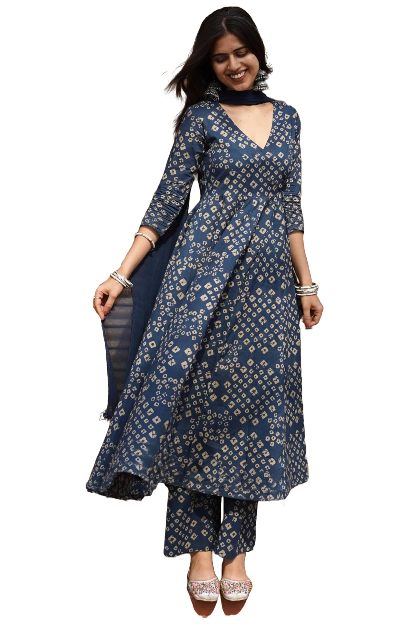 ANNI DESIGNER Womens Rayon Viscose Anarkali Printed Kurta with Pant & Dupatta (ACACIO BLUE-VKS01_4XL_Blue_XXXX-Large)