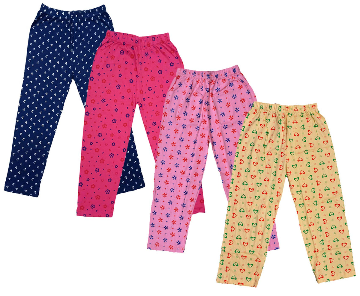 indi weaves Girls Regular Fit Pure Cotton Pajama Pants Pack of 4 Soft Breathable All Over Printed Nightwear Comfortable Sleepwea 14-15