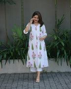 ANNI DESIGNER Womens Rayon Viscose A-Line Printed Kurta with Pant (PNIL White_XXL_White_XX-Large)