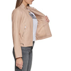 Levi's Women's Faux Leather Motocross Racer Jacket (Standard and Plus), Biscotti Latch Collar, X-Small