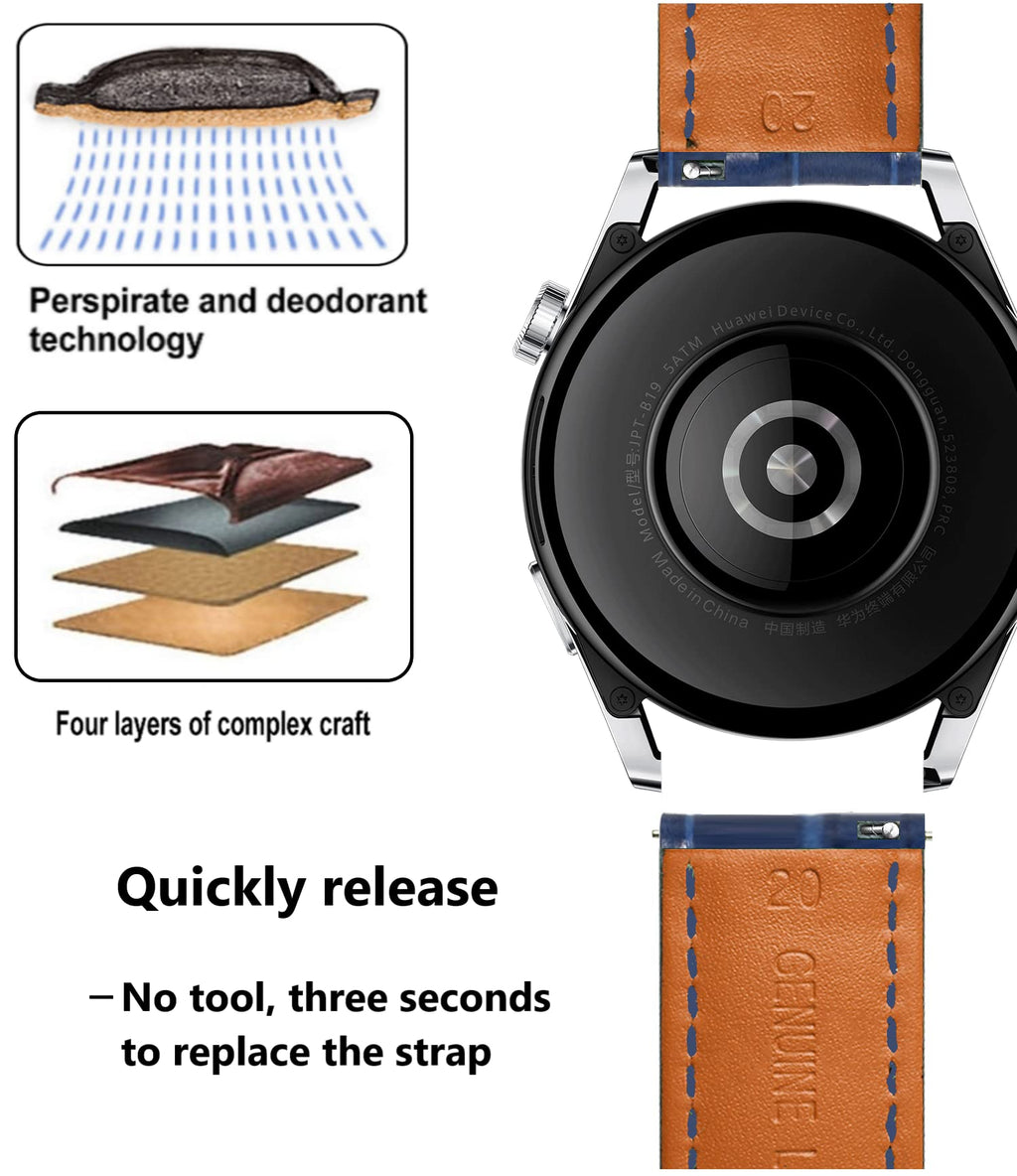 Moran Quick Release Leather Watch Bands Deployment Butterfly Buckle 18mm 20mm 22mm 24mm Blue Black Brown Calfskin Replacement Wa