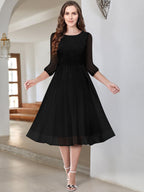 Toochki WomenS Georgette Fit And Flare Below The Knee Dress (Toochki089-Dr_Black