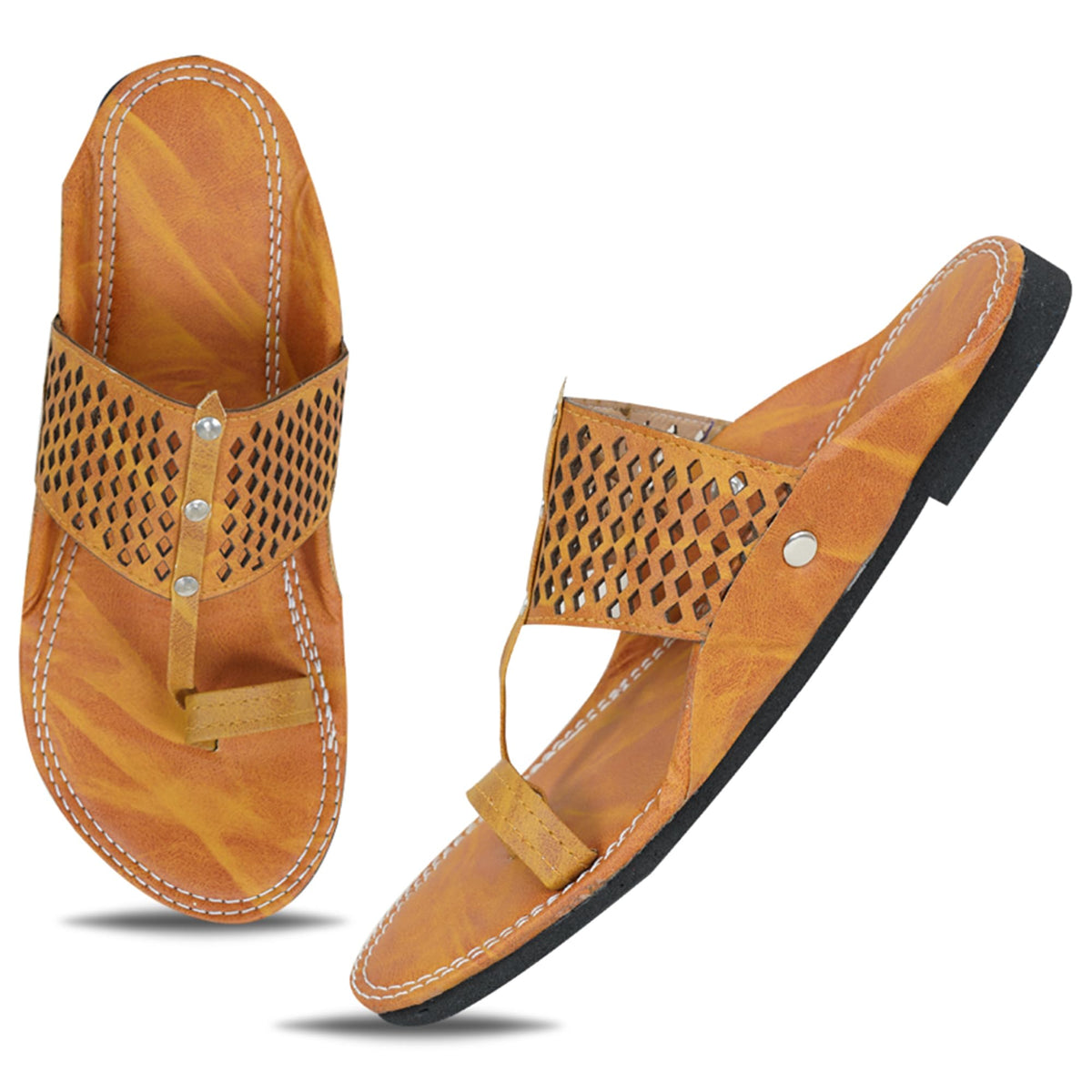 IndieStride Ethnic Rajasthani Slippers for Men, Color  TAN, UK Size 9 9