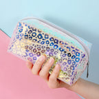 Boao 2 Pieces Clear Iridescent Holographic Makeup Bag Cosmetic Toiletry Bag Pouch Waterproof Portable Skinny Glitter Pencil Case
