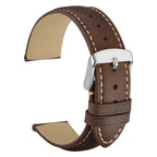 WOCCI 19mm Vintage Leather Watch Band for Men and Women, Silver Buckle (Dark Brown/Beige Seam)