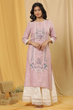 W For Woman W Women Purple Festive Floral Print Viscose Kurta Set With Divided Skirt