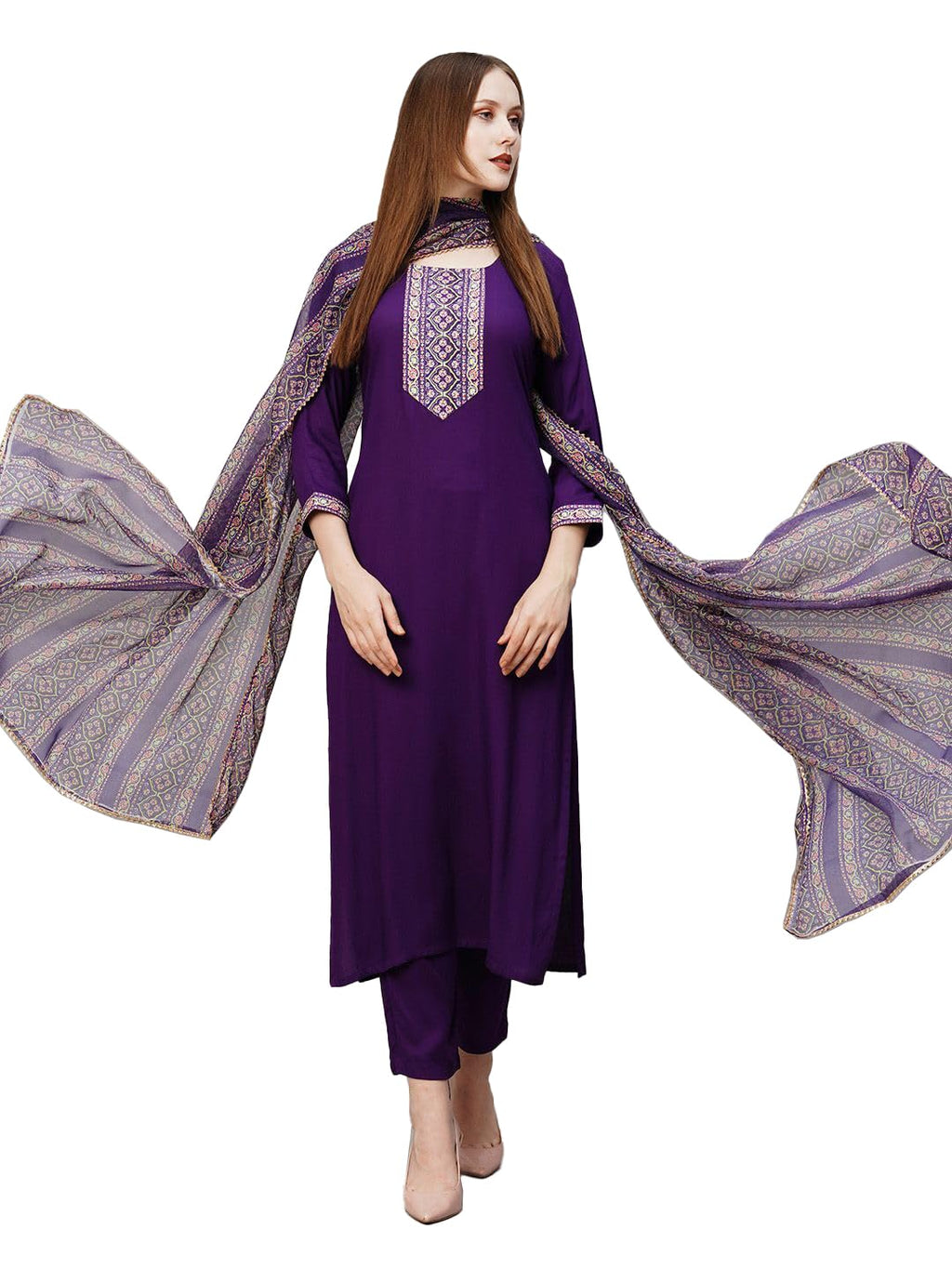 Wedani Cotton Digital Printed Kurta Set with Dupatta for Women (in, Alpha, XS, Regular, Purple)