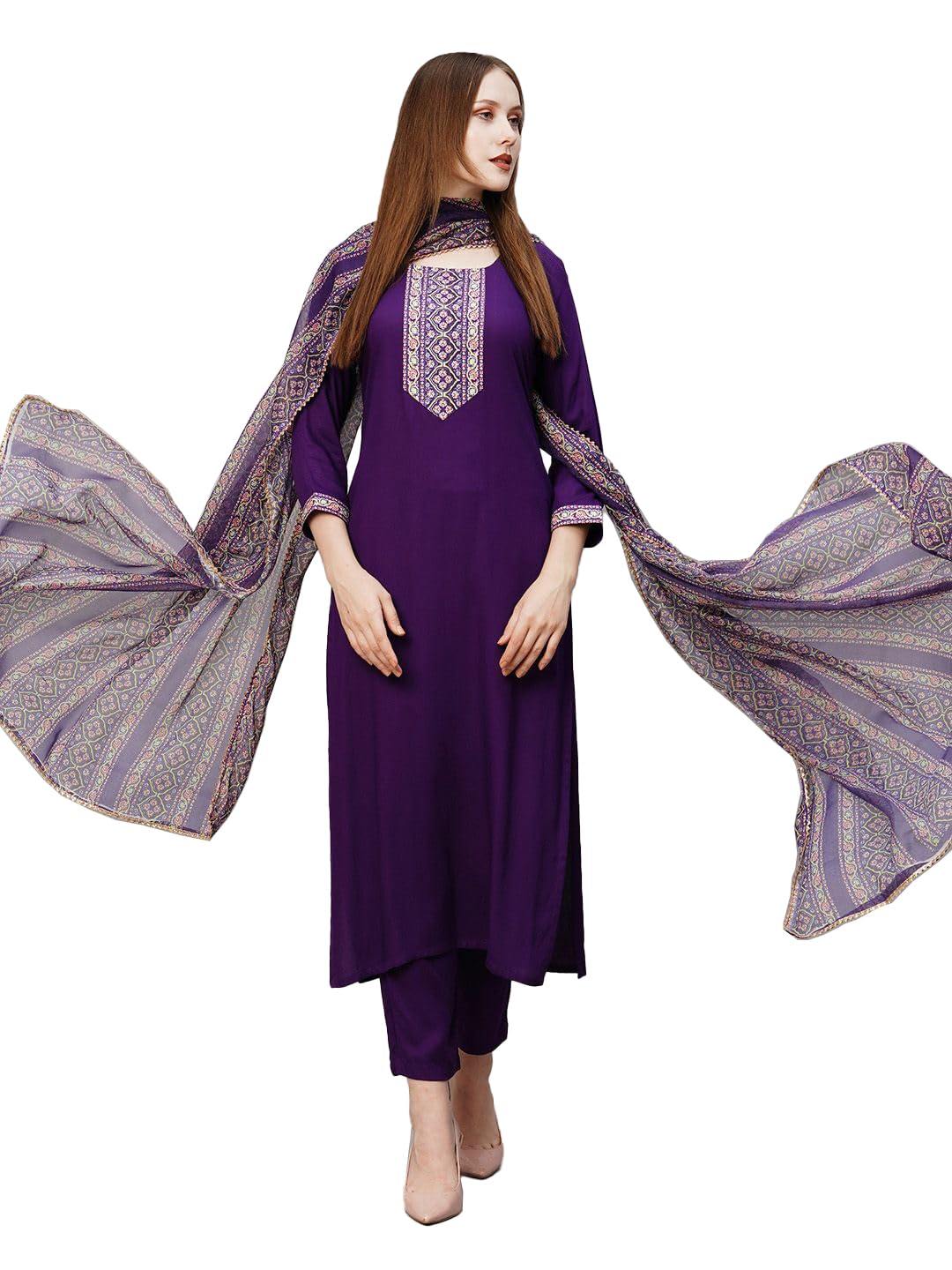 Wedani Cotton Digital Printed Kurta Set with Dupatta for Women (in, Alpha, XS, Regular, Purple)