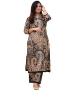 ANNI DESIGNER Palazzo women s viscose rayon printed straight kurta, Black, 44