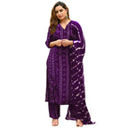 GoSriKi Womens Rayon Blend Straight Bandhej Printed Kurta with Pant & Dupatta (Baghira Begani-GS_XXL_Begani_XX-Large)