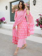Libas Womens Yoke Design Cotton Straight Kurta With Trousers And Dupatta