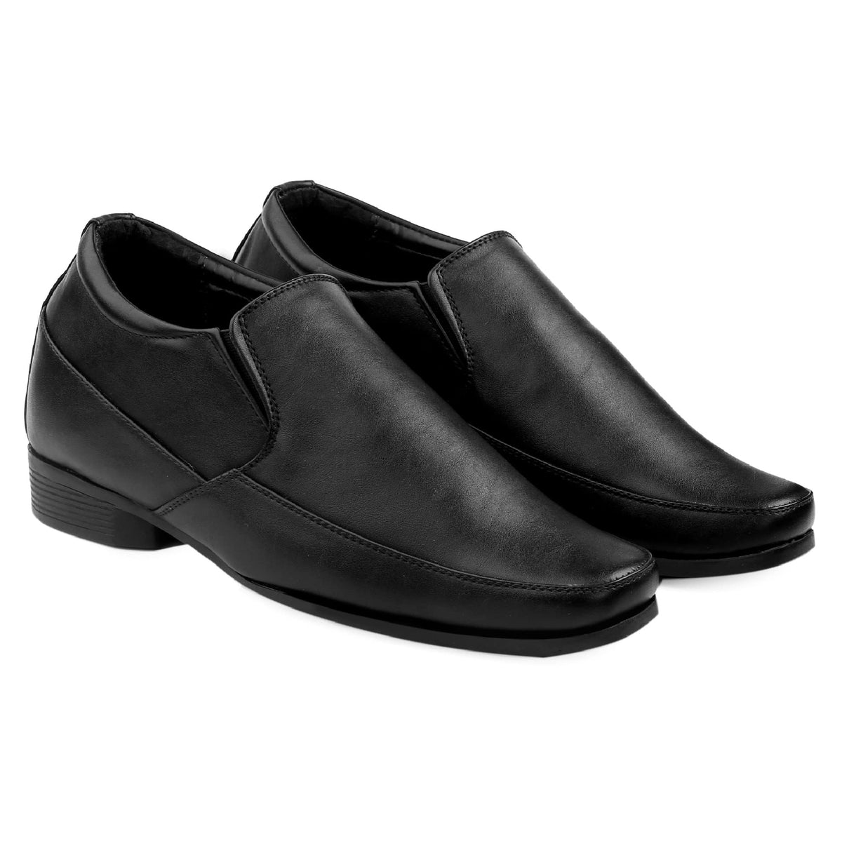 YUVRATO BAXI Mens 3 Inch Hidden Height Elevator Office Wear Oxford Faux Leather Formal Brogue Black Slipon Shoes 10