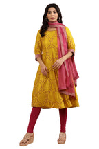 W For Woman W Women Yellow Festive Geometric Print Viscose Flared Kurta Set With Tight & Dupatta_24Onws19962-122247_L