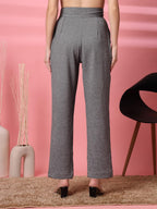 OOMPH! High Waist Trousers for Women  Flared Korean Style Formal Pants | Elegant Workwear for Office, College & Events Grey