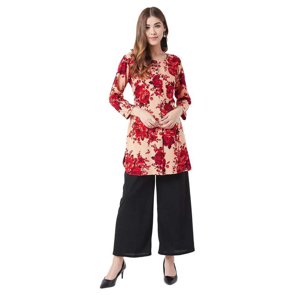 Women Beige & Red Floral Printed Tunic