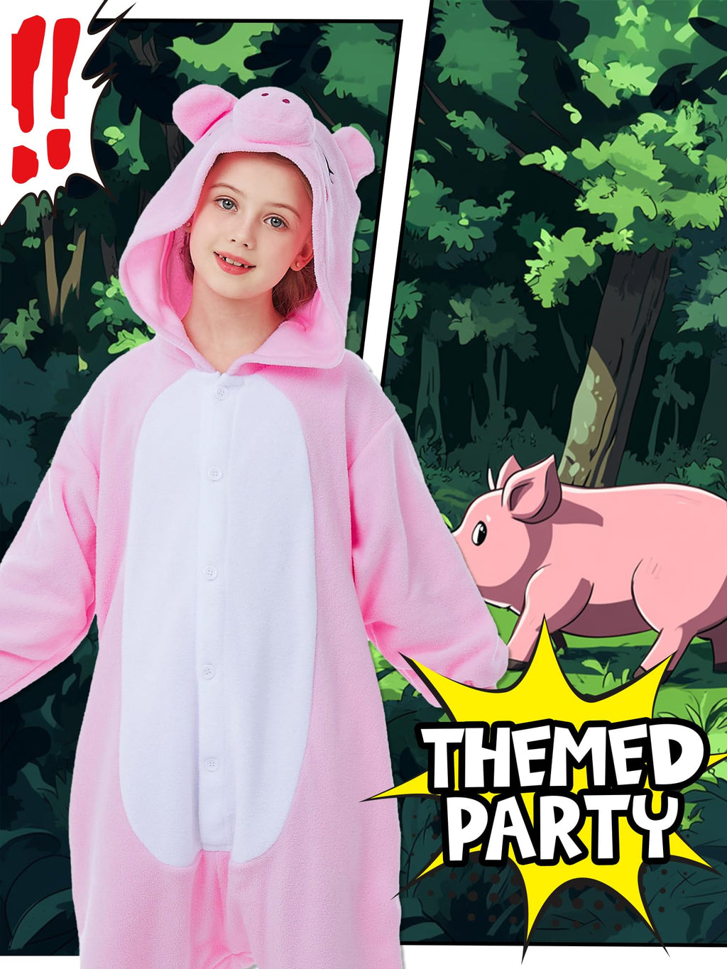 CANASOUR Pig Onesie Kids Halloween Cosplay Costume Girls One Piece Pjs Anime Unisex Hoodie Pajamas Pink For 10-12 Years Boys Par