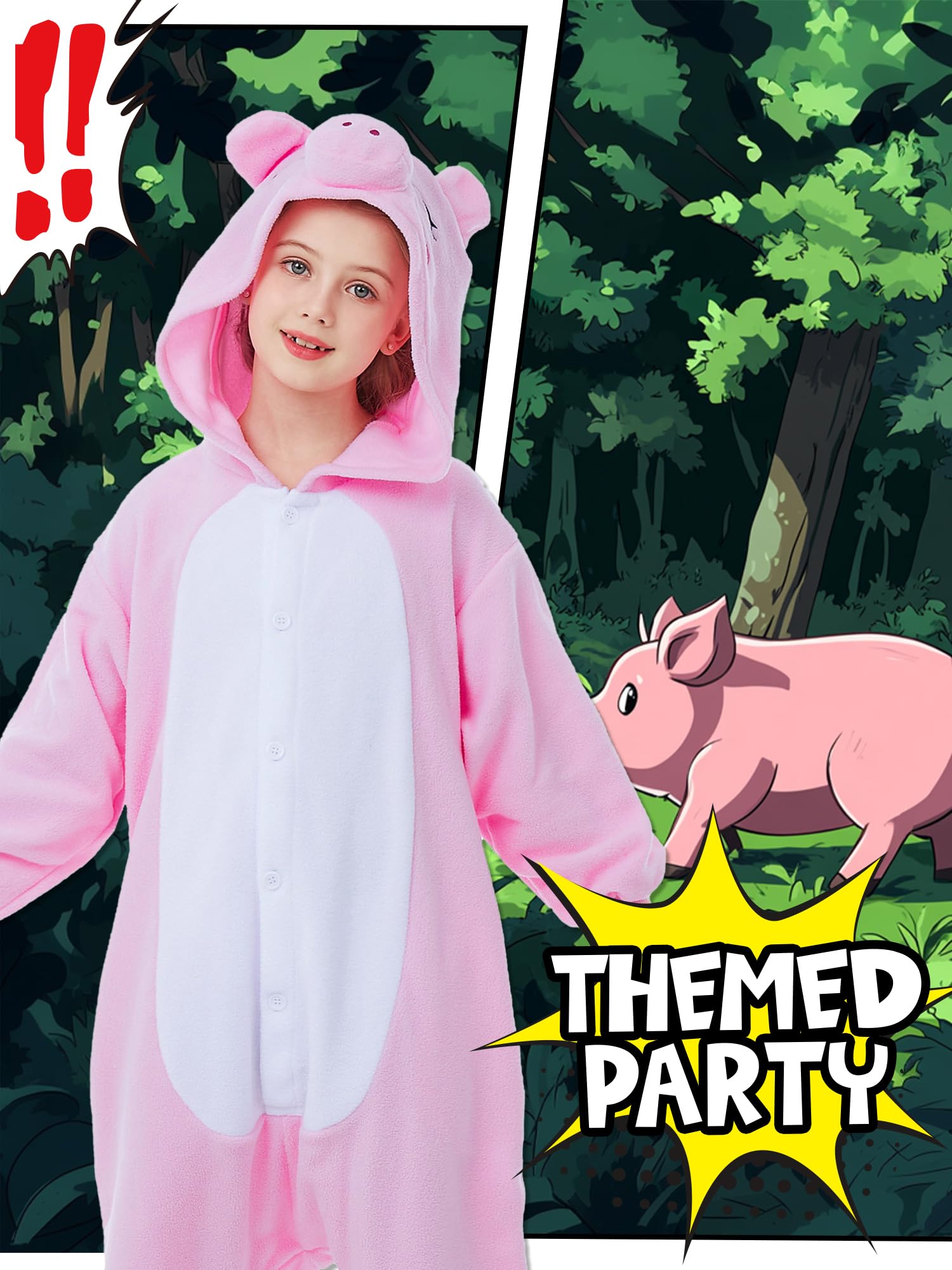 CANASOUR Pig Onesie Kids Halloween Cosplay Costume Girls One Piece Pjs Anime Unisex Hoodie Pajamas Pink For 10-12 Years Boys Par
