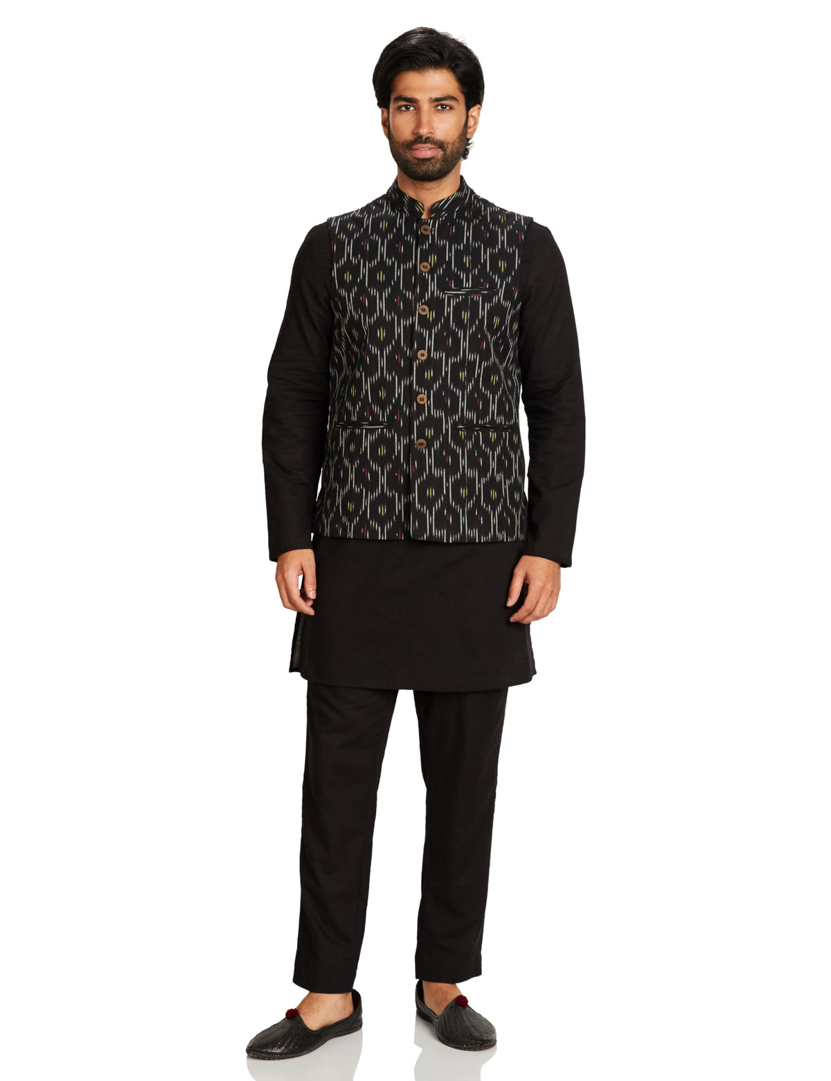 Amazon Brand  Symbol MenS Kurta Bundi Pant Set_SyA23MnaBmkp313_Black_M