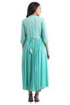 Aurelia Women'S Polyester Blue Round Neck Flared Dress Ankle Length