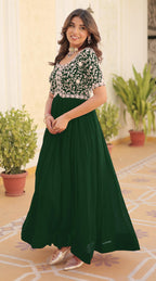Wedani Georgette Embroidered Long Gown for Women Green