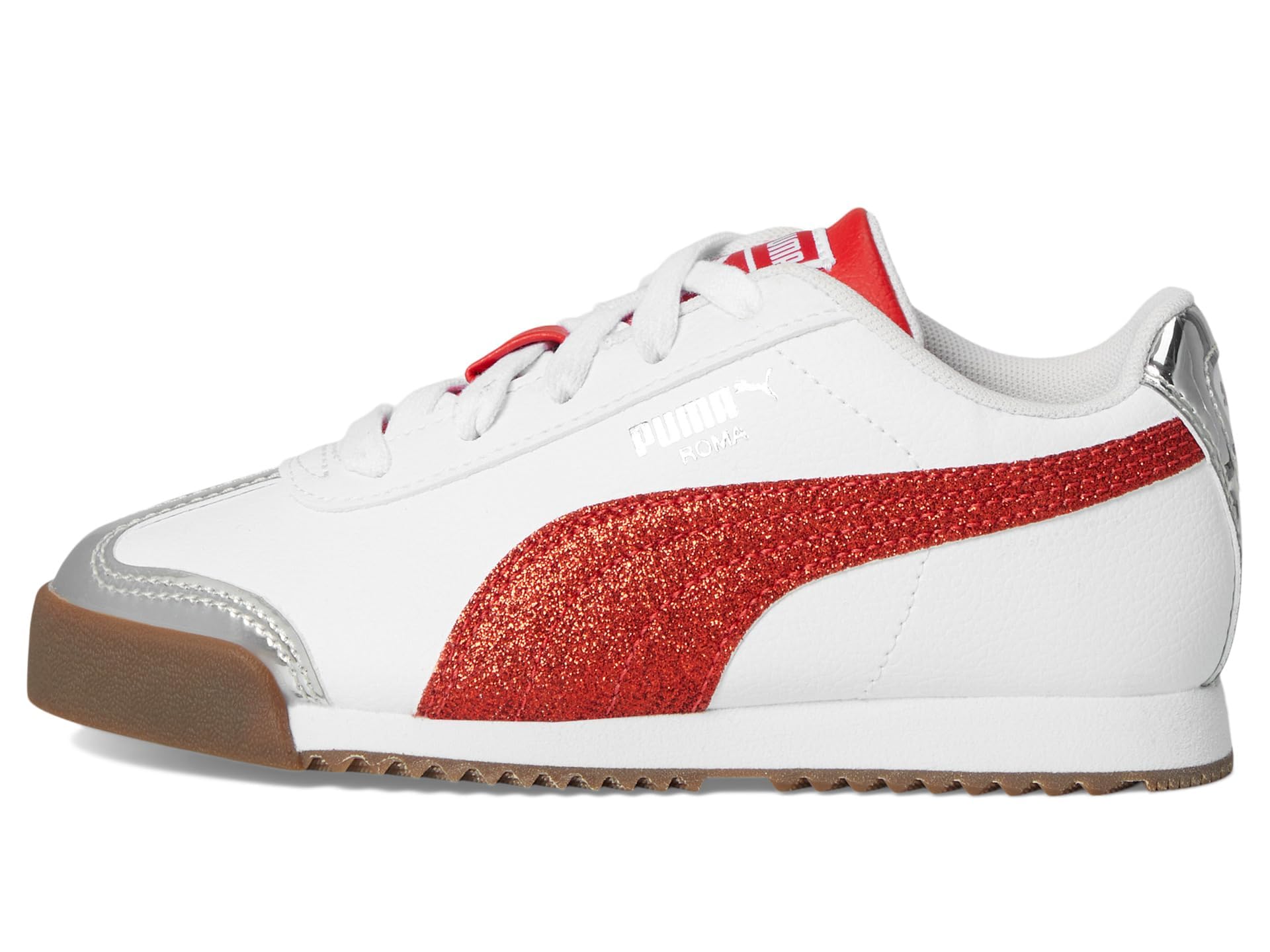 PUMA Roma Sneaker, White-for All Time Red Silver, 11.5 US Unisex Little Kid
