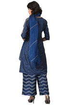 W For Woman Blue Bandhani Printed Kurta With Bandhani Pants And Organza Dupatta