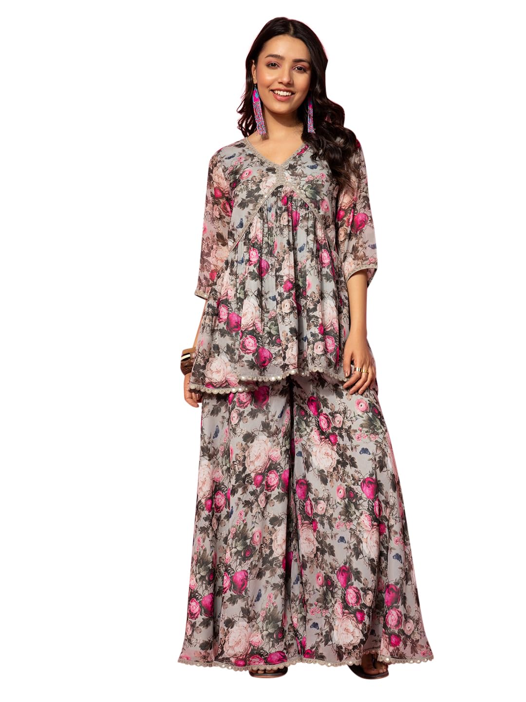 Libas WomenS Printed Regular Fit Co-Ords (35591_Grey