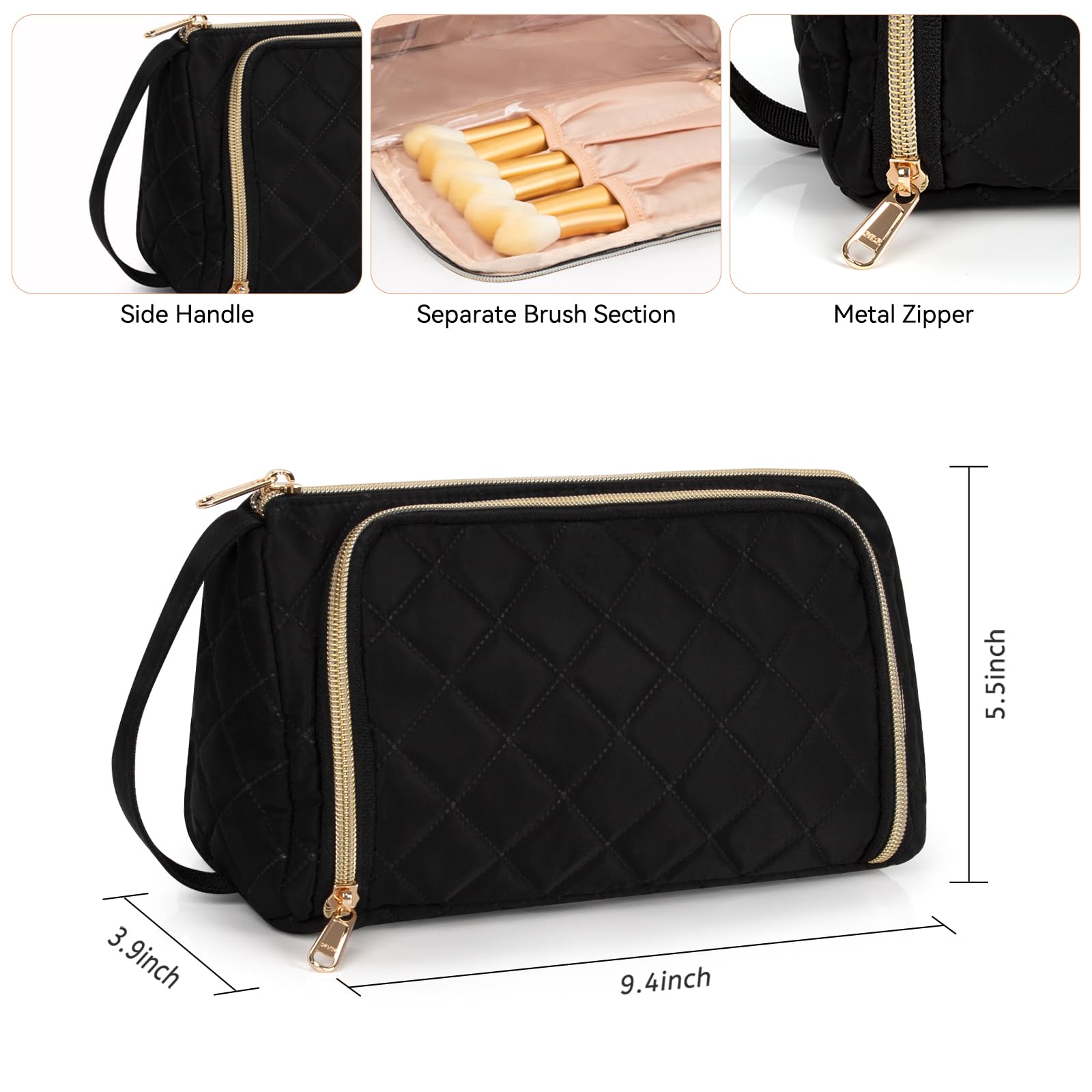 CUBETASTIC Makeup Bag, Travel Cosmetic Bag for Women Portable Cute Make Up Organizer Pouch with Makeup Brush Compartment, Two Op