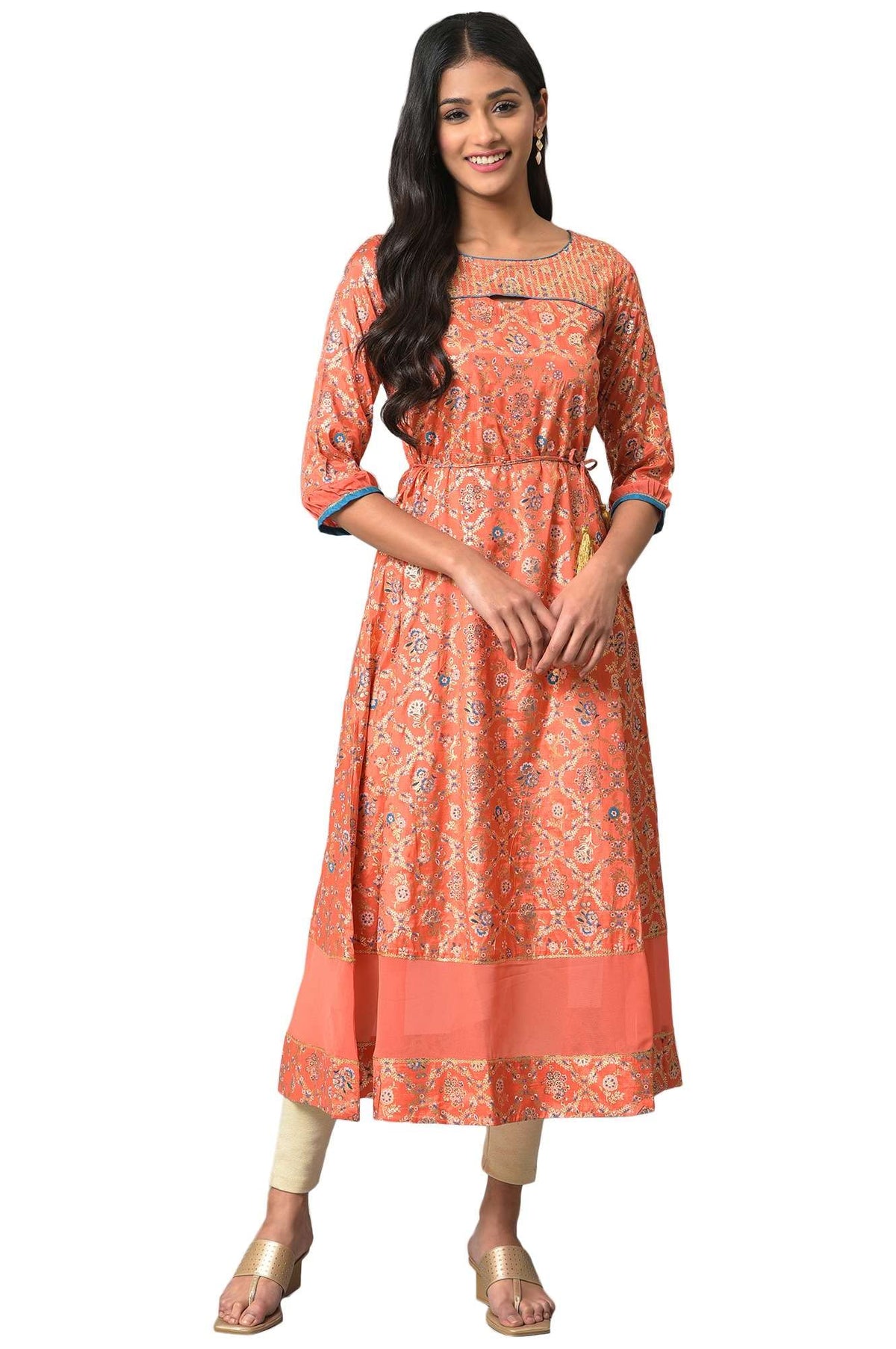Aurelia Womens Viscose Regular Kurta (22AUA13503-505416_Peach