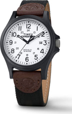 Timex Men's Expedition Acadia 40mm Watch - Black Case Black Dial with Black & Brown Leather & Fabric Strap