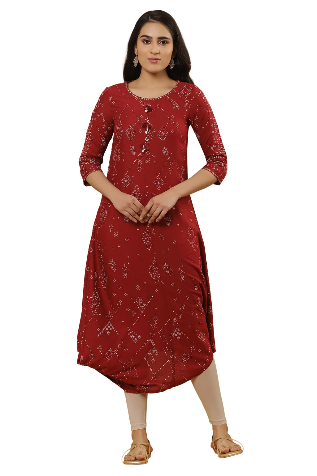 W Women Red Geometric Print Viscose Kurta Set With Tight_24Onws18083-119705_2Xl