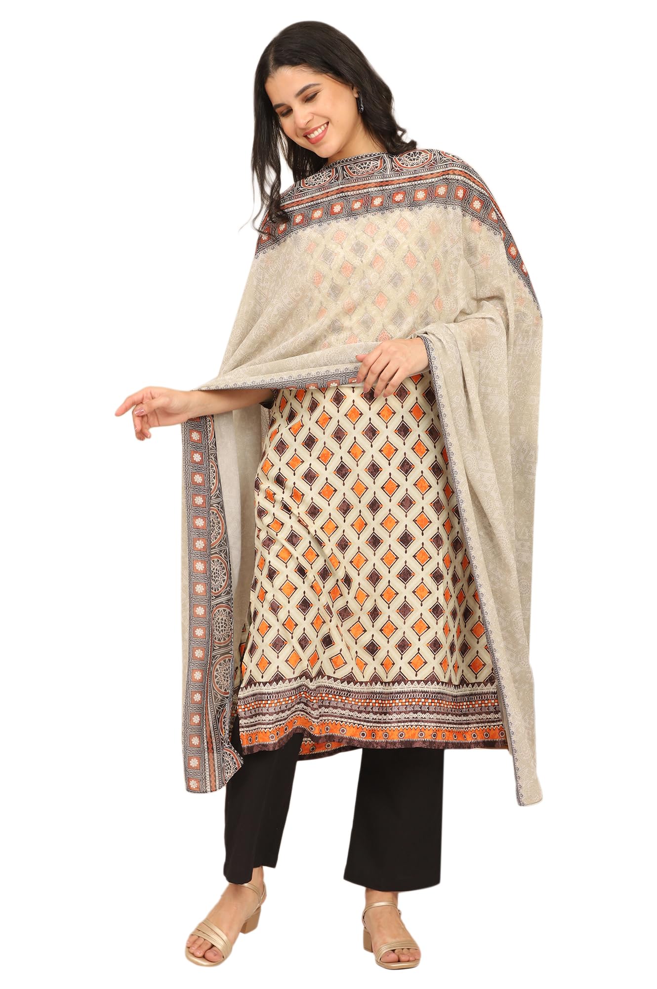 Aurelia Womens Orange and Black Abstract Printed Georgette Dupatta (Size: Free Size)-A80002-508910