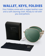 Round Folding Sunglasses Polarized, UV400, UVA, UVB Protection for Men Women, Folding Sunglasses Leather Case