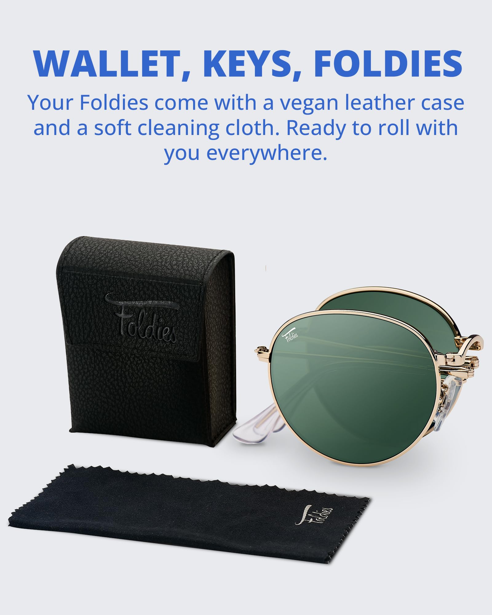 Round Folding Sunglasses Polarized, UV400, UVA, UVB Protection for Men Women, Folding Sunglasses Leather Case